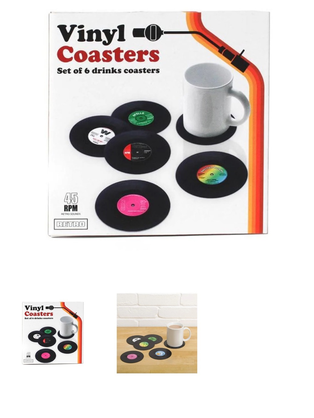 Vinyl Record Drink Coasters Set of 6 music lover gift new in box